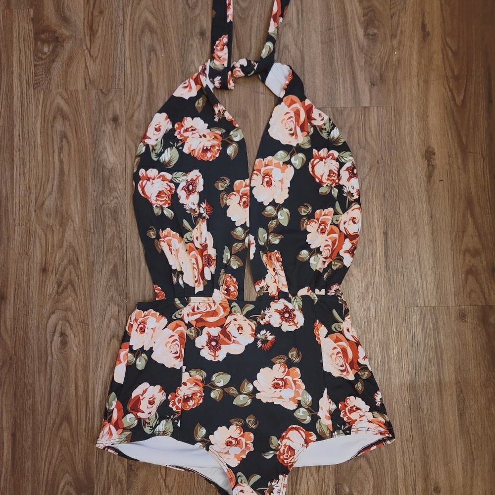 Retro One Piece Backless Bather Swimsuit High Wais